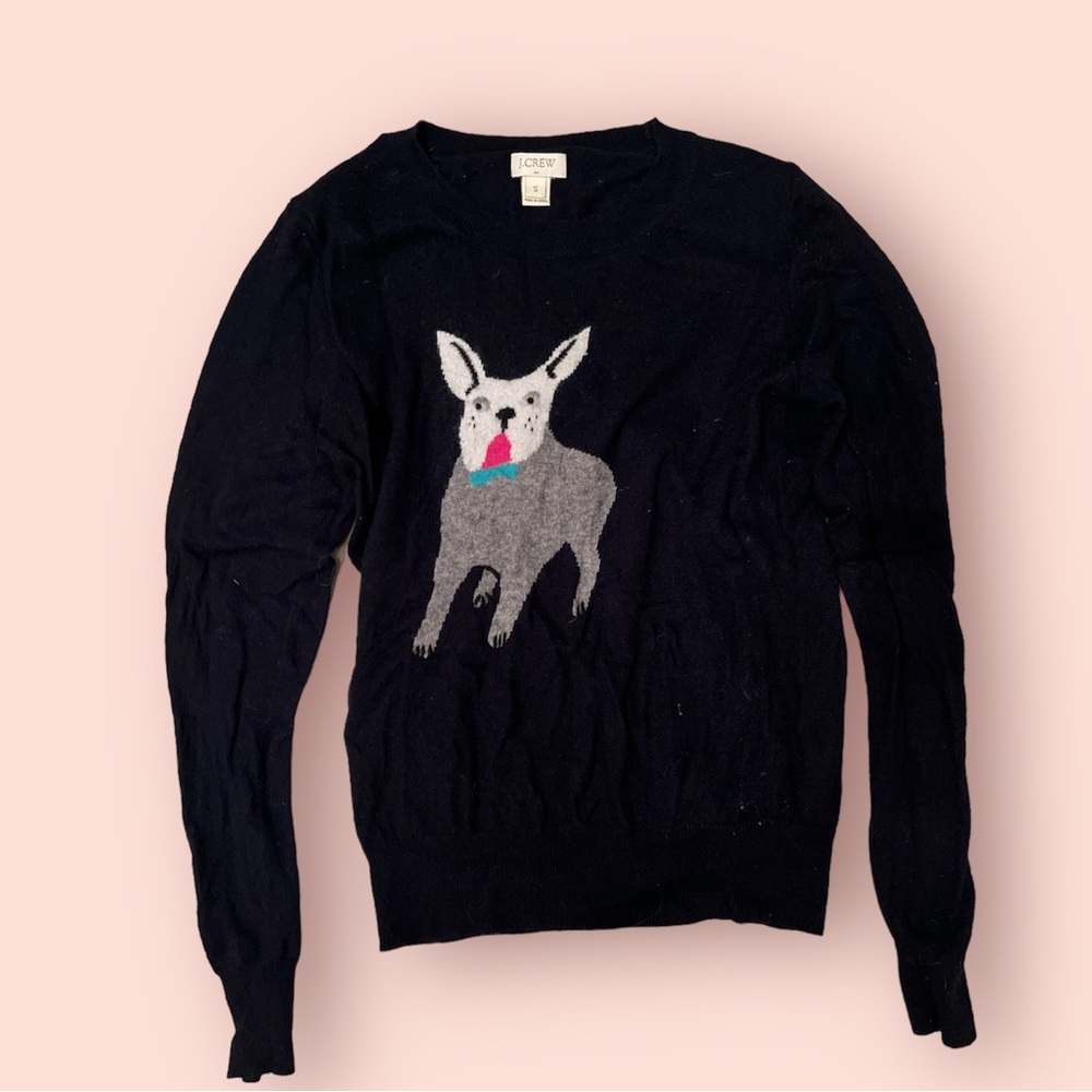 J.Crew Frenchie/French Bulldog Popover Navy Sweater Sz S